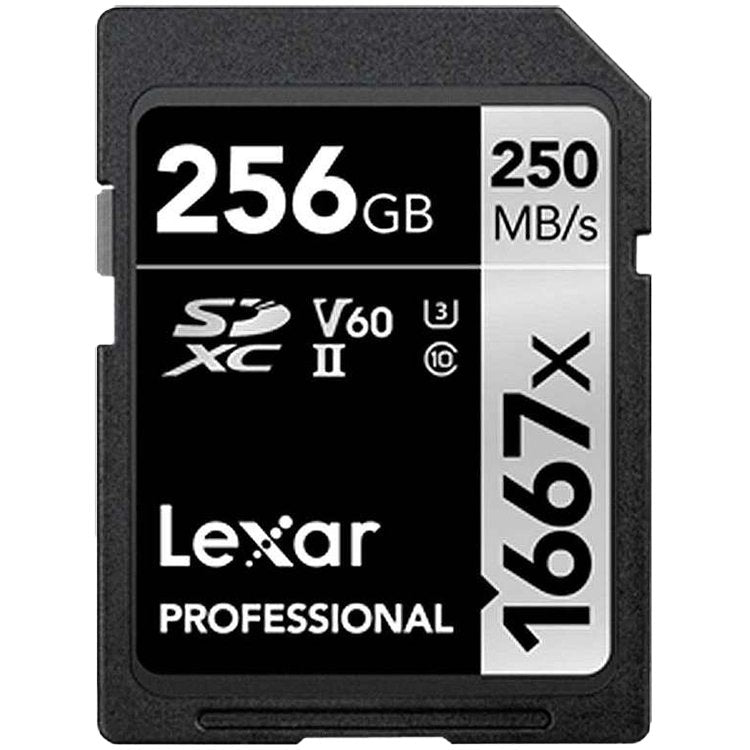 Lexar 256GB Professional 1667x SDXC UHS-II cards, up to 250MB/s read 120MB/s write C10 V60 U3