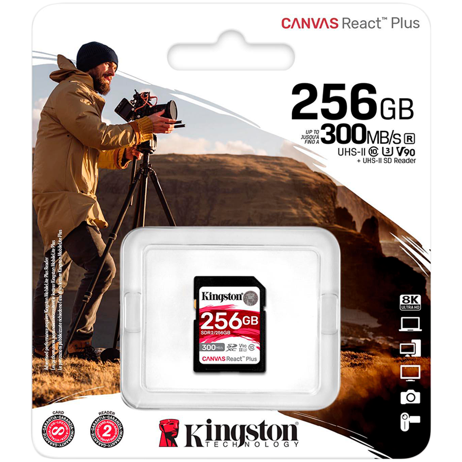 Kingston 256GB Canvas React Plus SDXC UHS-II 300R/260W U3 V90 for Full HD/4K/8K