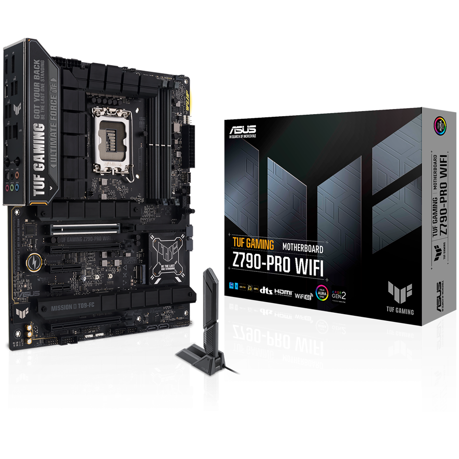 ASUS TUF GAMING Z790-PRO WIFI LGA1700 ATX gaming MB - Intel Z790 4xDIMM DDR5 4xM.2 4xSATA PCIe 5.0 2.5Gb Ethernet WiFi 6E + Bluetooth 1xDisplayPort 1xHDMI with Aura Sync support