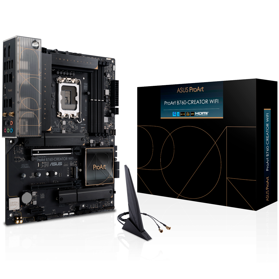 ASUS PROART B760-CREATOR WIFI LGA1700 ATX professional MB - Intel B760 4xDIMM DDR5 3xM.2 4xSATA PCIe 5.0 2.5Gb + 1Gb Ethernet WiFi 6 + Bluetooth 1xDisplayPort 1xHDMI with Aura Sync support