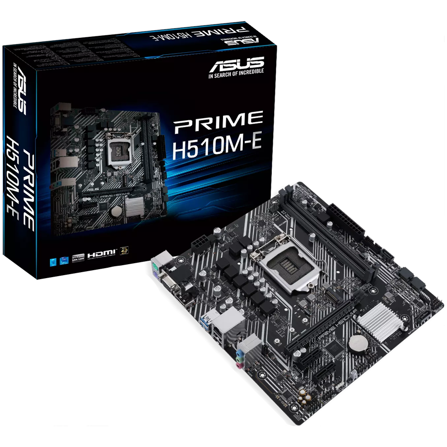 ASUS PRIME H510M-E LGA1200 mATX MB - Intel H510 2xDIMM DDR4 1xM.2 4xSATA PCIe 4.0 1Gb Ethernet 1xD-SUB 1xDisplayPort 1xHDMI with COM and RGB header