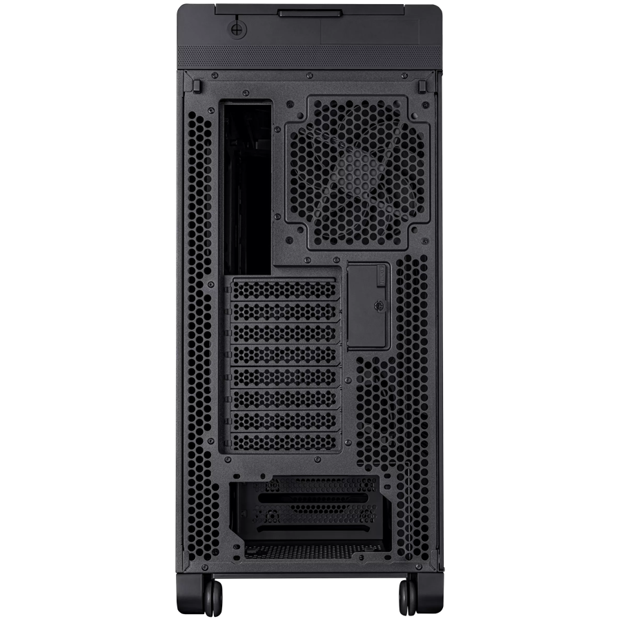 ASUS ProArt PA602 E-ATX Computer case, 420 mm radiator support, one 140 mm and two 200mm pre-installed system fans, front panel IR dust indicator, power lock latch, tool-less PCIe mounting, USB 20Gbps support