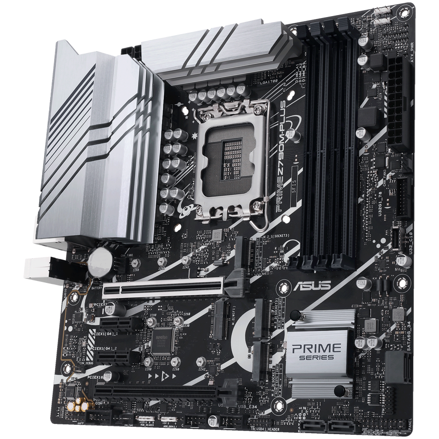 ASUS PRIME Z790M-PLUS LGA1700 mATX MB - Intel Z790 4xDIMM DDR5 3xM.2 4xSATA PCIe 5.0 1Gb Ethernet 1xDisplayPort 1xHDMI with Aura Sync support
