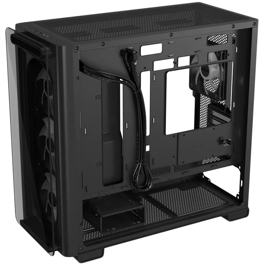 ASUS A23 PLUS Tempered Glass microATX case Black, support for hidden-connector motherboards, 360 mm radiators and 380 mm graphics cards, four pre-installed ARGB fans and clean cable management
