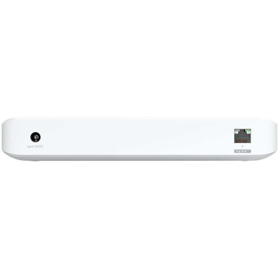 Ubiquiti USW-Ultra-210W-EU compact, Layer 2, 8-port GbE PoE switch with versatile mounting options, 7x GbE PoE+ output ports, GbE port with optional PoE++ input, 202W PoE availability with the included AC power adapter