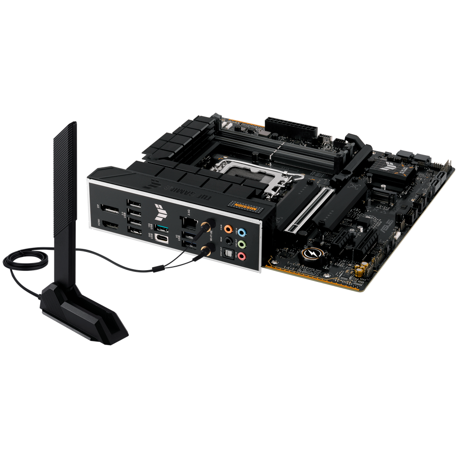 ASUS TUF GAMING B760M-PLUS WIFI II LGA1700 mATX MB - Intel B760 4xDIMM DDR5 3xM.2 4xSATA PCIe 5.0 2.5Gb Ethernet WiFi 6E + Bluetooth 1xDisplayPort 1xHDMI with Aura Sync support