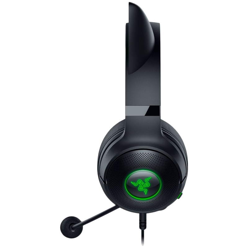 Kraken Kitty V2 - Black, Gaming headset, Kitty Ears, Stream Reactive Lighting, HyperClear Cardioid Mic, 40 mm TriForce Drivers, Built into the earcups microphone, Razer Chroma RGB (Ear and Earcups), Surround sound: Only available on Windows 10 64-bit