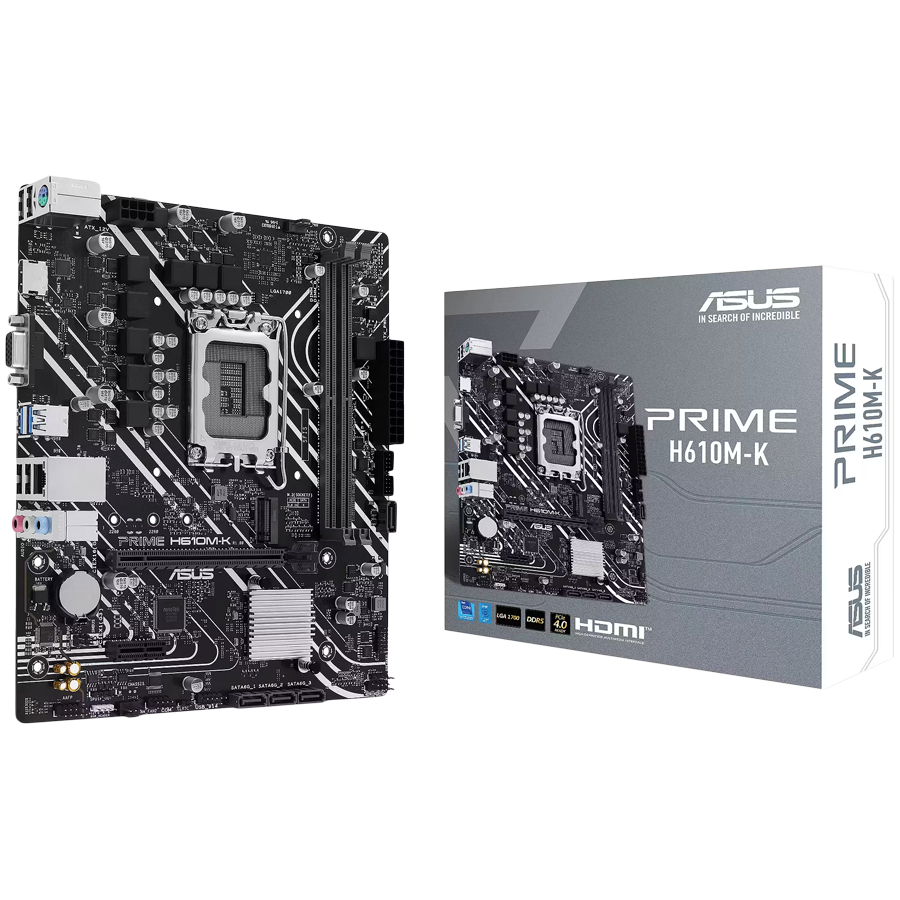 ASUS PRIME H610M-K LGA1700 mATX MB - Intel H610 2xDIMM DDR5 1xM.2 4xSATA PCIe 4.0 1Gb Ethernet 1xD-SUB 1xHDMI with COM and RGB header