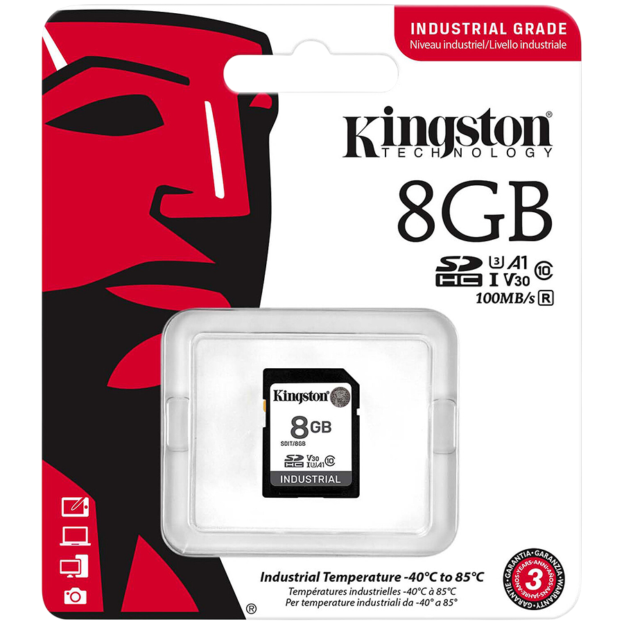 Kingston 8GB SDHC Industrial -40C to 85C C10 UHS-I U3 V30 A1 pSLC