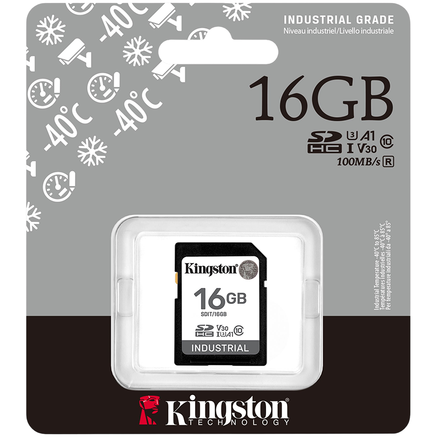 Kingston 16GB SDHC Industrial -40C to 85C C10 UHS-I U3 V30 A1 pSLC