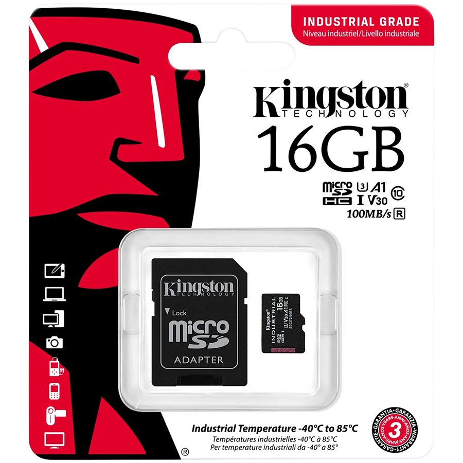 Kingston 16GB microSDHC Industrial C10 A1 pSLC Card + SD Adapter