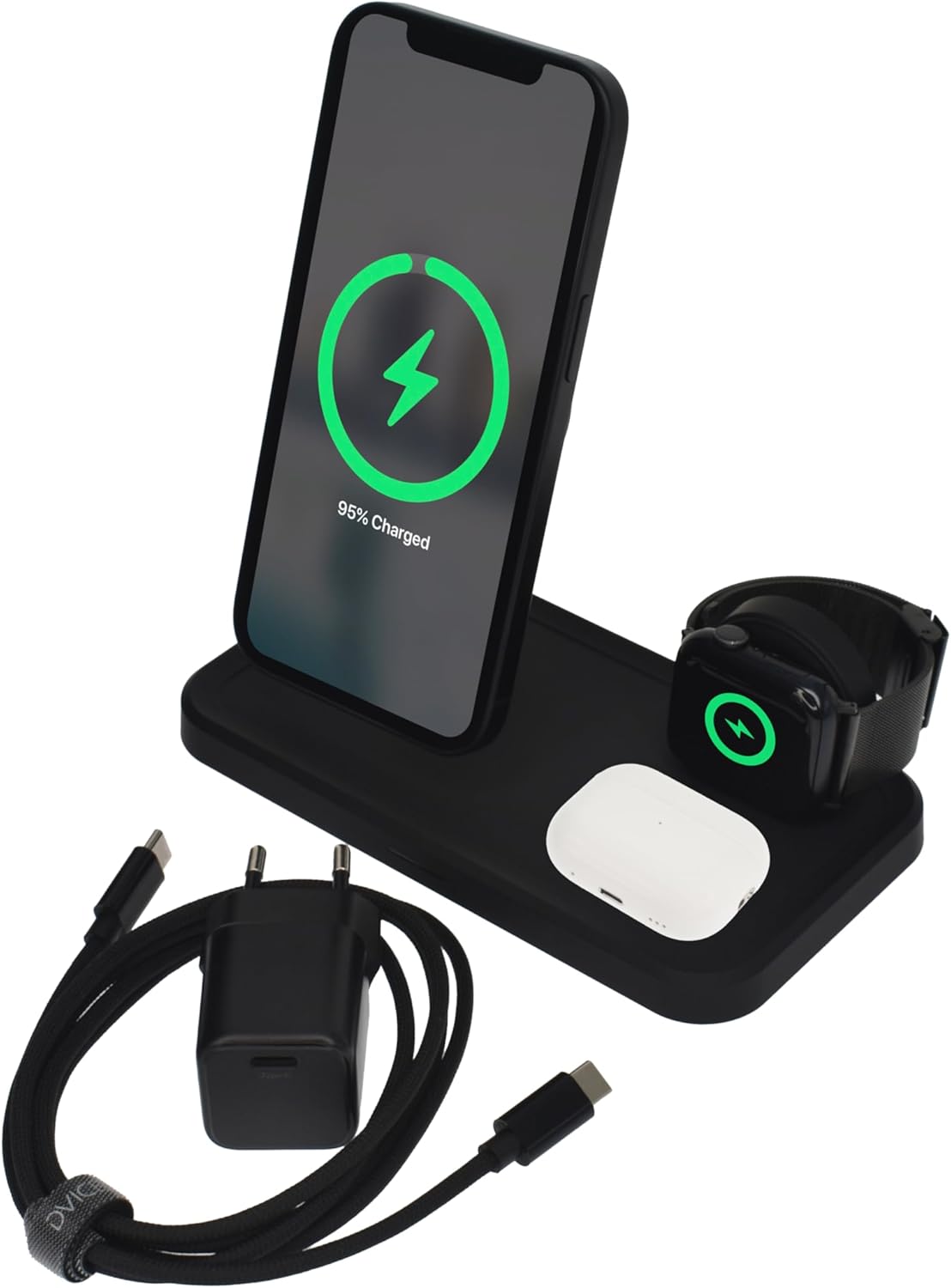 Dviced 3-in-1 magnetic wireless stand with cable - Black