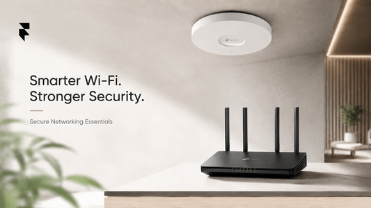 TP-Link router and ceiling access point with the headline Smarter Wi-Fi, Stronger Security