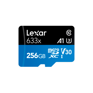 Lexar 256GB High-Performance 633x microSDXC UHS-I with SD adapter, up to 100MB/s read 45MB/s write C10 A1 V30 U3
