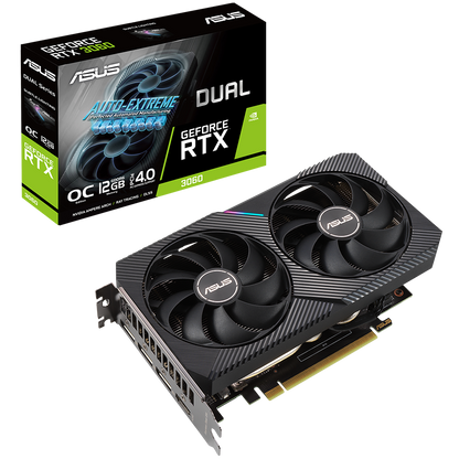 ASUS Video Card NVidia Dual GeForce RTX 3060 V2 OC Edition 12GB GDDR6 VGA with two powerful Axial-tech fans and a 2-slot design for broad compatibility, PCIe 4.0, 1xHDMI 2.1, 3xDisplayPort 1.4a