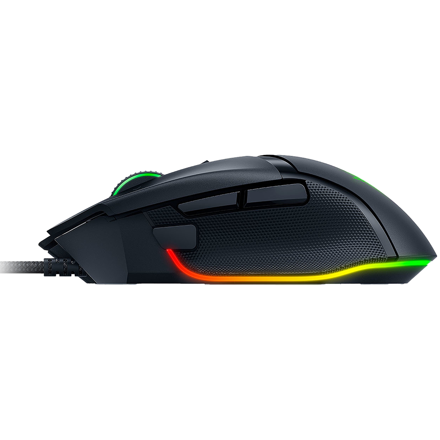 Razer Basilisk V3, 2nd-gen Razer Optical Mouse Switch rated for 70 million clicks, Optical Sensor - 26,000 DPI, 4-way Razer HyperScroll tilt wheel, Electronically actuated notched and free-spinning modes, Razer Speedflex Cable, Razer Chroma RGB