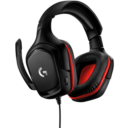 LOGITECH G332 Wired Gaming Headset - LEATHERETTE - BLACK/RED - 3.5 MM