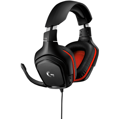 LOGITECH G332 Wired Gaming Headset - LEATHERETTE - BLACK/RED - 3.5 MM