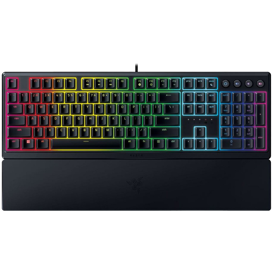 Razer Ornata V3, Mecha-membrane switches, 10 Razer Chroma™ RGB Lighting Zones, 1000 Hz Ultrapolling, Backlit keys, UV coated ABS Keycaps, Soft-touch wrist rest"