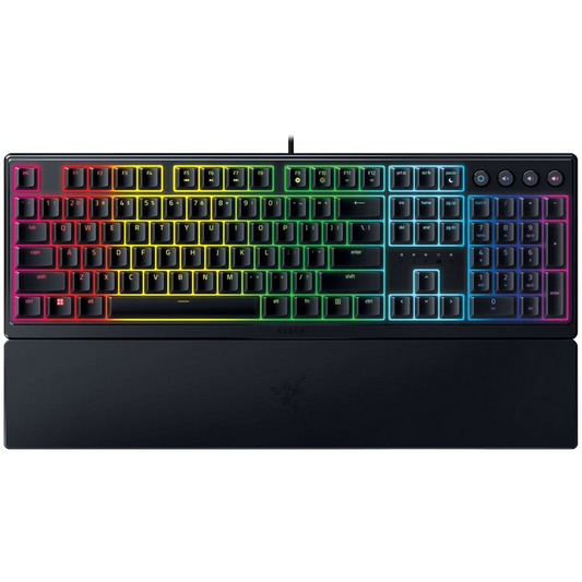 Razer Ornata V3, Mecha-membrane switches, 10 Razer Chroma™ RGB Lighting Zones, 1000 Hz Ultrapolling, Backlit keys, UV coated ABS Keycaps, Soft-touch wrist rest"