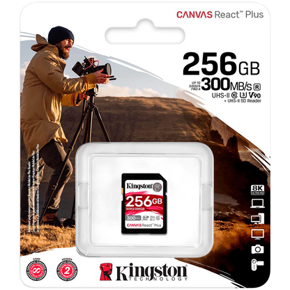 Kingston 256GB Canvas React Plus SDXC UHS-II 300R/260W U3 V90 for Full HD/4K/8K