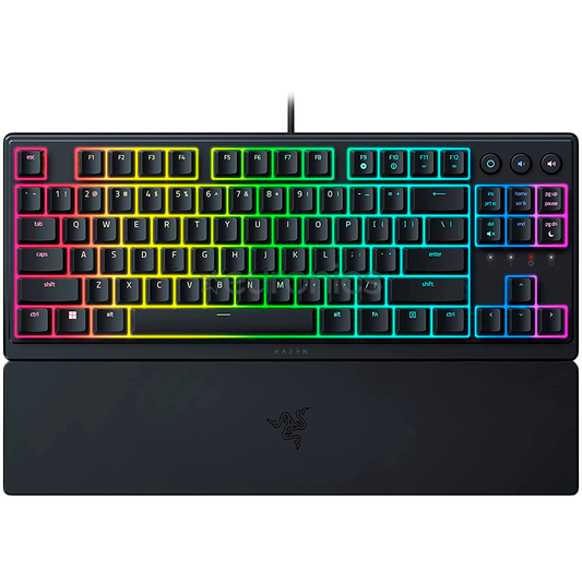 Razer Ornata V3 Tenkeyless, Low Profile Gaming Keyboard, US Layout, 8 Razer Chroma™ RGB Lighting Zones, Dedicated Media Keys, UV-coated ABS Keycaps, 1000 Hz Ultrapolling, Durable spill-resistant design, Braided fiber cable