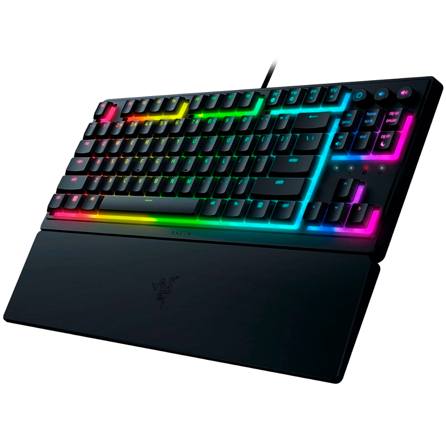 Razer Ornata V3 Tenkeyless, Low Profile Gaming Keyboard, US Layout, 8 Razer Chroma™ RGB Lighting Zones, Dedicated Media Keys, UV-coated ABS Keycaps, 1000 Hz Ultrapolling, Durable spill-resistant design, Braided fiber cable