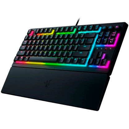 Razer Ornata V3 Tenkeyless, Low Profile Gaming Keyboard, US Layout, 8 Razer Chroma™ RGB Lighting Zones, Dedicated Media Keys, UV-coated ABS Keycaps, 1000 Hz Ultrapolling, Durable spill-resistant design, Braided fiber cable