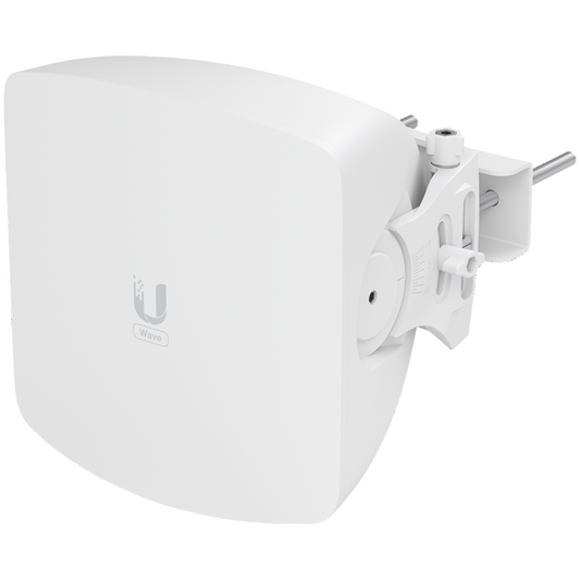 UBIQUITI Wave AP; Max. throughput: 5.4 Gbps (2.7 Gbps duplex); 30° sector coverage; 5 GHz weatherproof backup radio (Max. throughput: 800 Mbps); 2.5 GbE and (1) 10G SFP+ WAN ports; Integrated GPS & Bluetooth; 15 client capacity: Wave Pro (8 km link range)