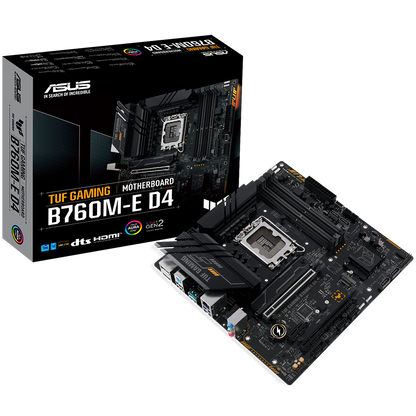ASUS MB TUF GAMING B760M-E D4  B760, LGA1700,  4xDDR4, 2PCI-Ex16, 4SATA3, 7.1-ch, 2.5GLAN, 6 USB 3.2, 1 USB Type-C, HDMI, DP, mATX,