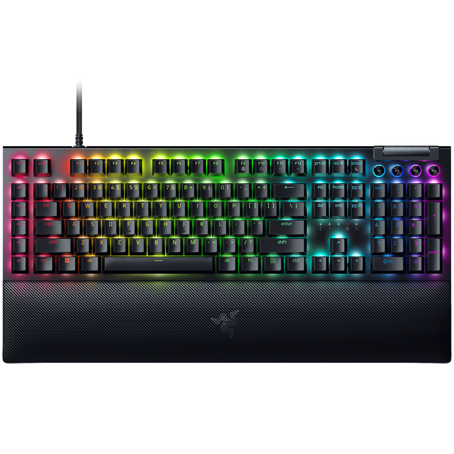 Razer BlackWidow V4 Mechanical Gaming Keyboard, US Layout, Green Switch, Razer Chroma™ RGB, 6 Macro Keys, Lubricated Stabilizers, Media Keys, Magnetic Wrist Rest, Up to 8000 Hz Polling Rate, Detachable Type C Cable