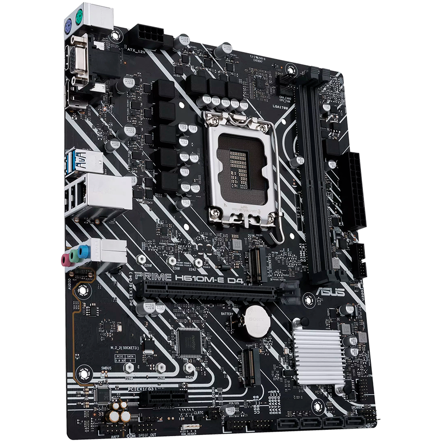 ASUS PRIME H610M-E D4-CSM LGA1700 mATX MB - Intel H610 2xDIMM DDR4 2xM.2 4xSATA PCIe 4.0 1Gb Ethernet 1xD-SUB 1xDisplayPort 1xHDMI with COM and RGB header