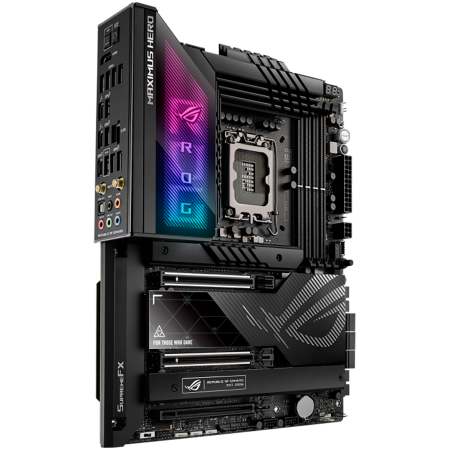 ASUS ROG MAXIMUS Z790 HERO LGA1700 ATX gaming MB - Intel Z790 4xDIMM DDR5 5xM.2 6xSATA PCIe 5.0 2.5Gb Ethernet WiFi 6E + Bluetooth 1xHDMI 2x Intel Thunderbolt 4 ports (USB Type-C) with Aura Sync support