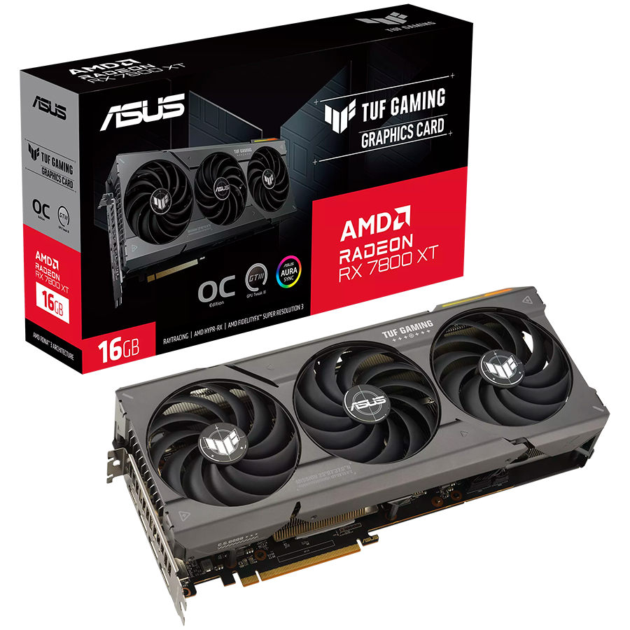 ASUS Video Card AMD Radeon TUF Gaming RX 7800 XT OC Edition 16GB GDDR6 VGA optimized inside and out for lower temps and durability, PCIe 4.0, 1xHDMI 2.1, 3xDisplayPort 2.1