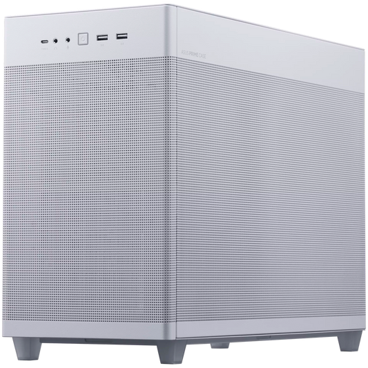 ASUS Prime AP201 MicroATX Case White - stylish 33-liter MicroATX case with tool-free side panels and a quasi-filter mesh, with support for 360 mm coolers, graphics cards up to 338 mm long, and standard ATX PSUs