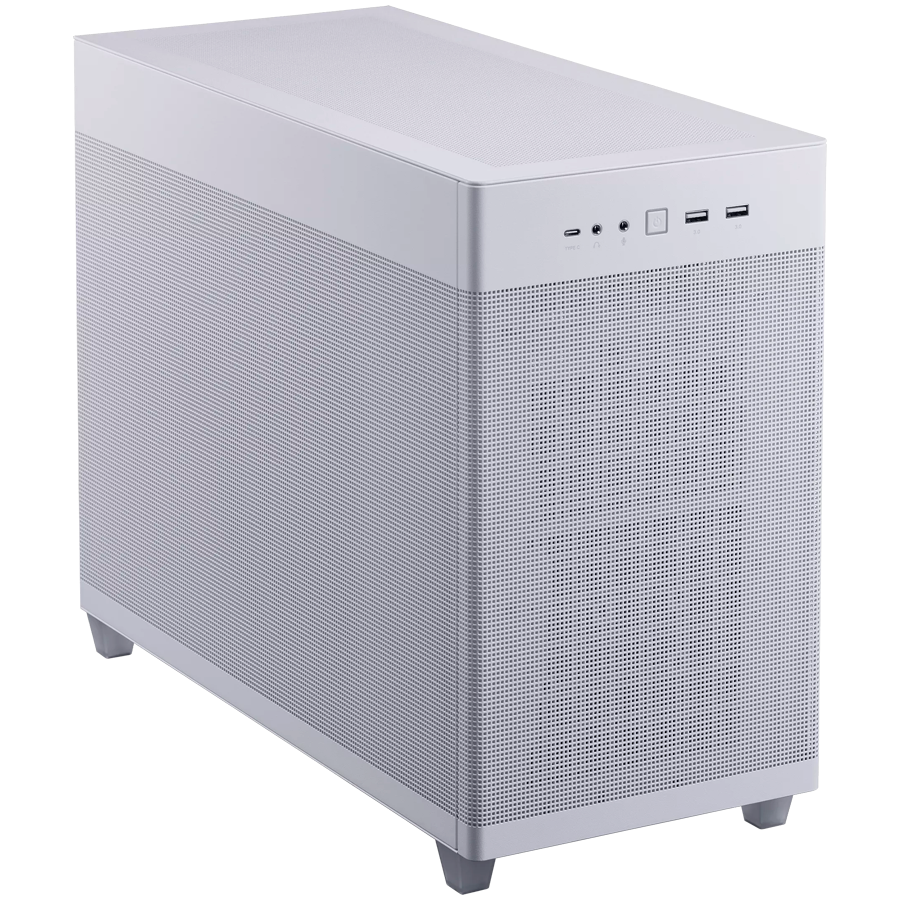 ASUS Prime AP201 MicroATX Case White - stylish 33-liter MicroATX case with tool-free side panels and a quasi-filter mesh, with support for 360 mm coolers, graphics cards up to 338 mm long, and standard ATX PSUs