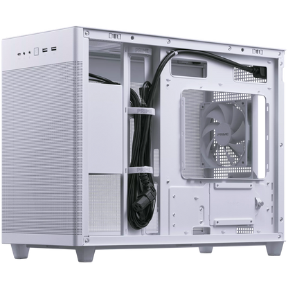 ASUS Prime AP201 MicroATX Case White - stylish 33-liter MicroATX case with tool-free side panels and a quasi-filter mesh, with support for 360 mm coolers, graphics cards up to 338 mm long, and standard ATX PSUs