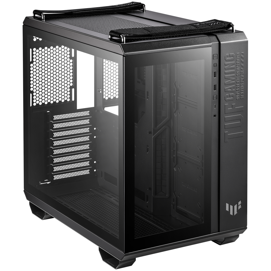 ASUS TUF Gaming GT502 ATX Gaming case Black, Dual Chamber Chassis, Panoramic View, Tempered Glass front and side panel, Tool-Free side panels, Front Panel High-Speed USB Type-C