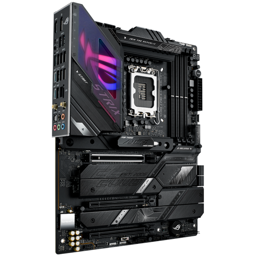 ASUS ROG STRIX Z790-E GAMING WIFI LGA1700 ATX gaming MB - Intel Z790 4xDIMM DDR5 5xM.2 4xSATA PCIe 5.0 2.5Gb Ethernet WiFi 6E + Bluetooth 1xDisplayPort 1x HDMI with Aura Sync support