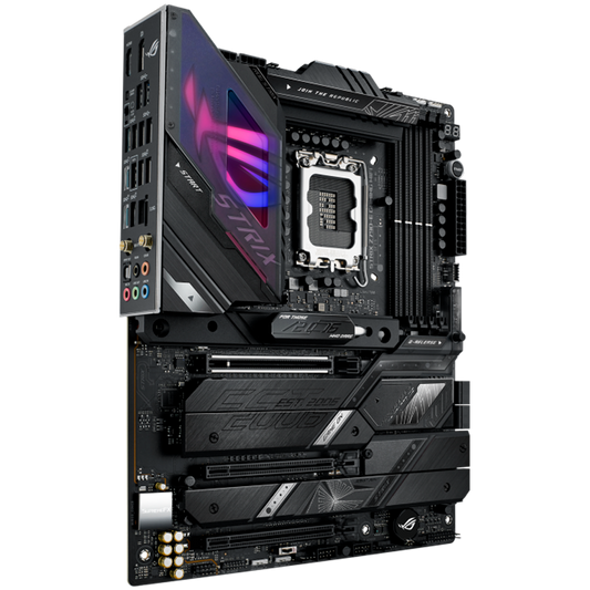 ASUS ROG STRIX Z790-E GAMING WIFI LGA1700 ATX gaming MB - Intel Z790 4xDIMM DDR5 5xM.2 4xSATA PCIe 5.0 2.5Gb Ethernet WiFi 6E + Bluetooth 1xDisplayPort 1x HDMI with Aura Sync support