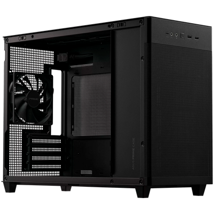 ASUS Prime AP201 MicroATX Case Black - stylish 33-liter MicroATX case with tool-free side panels and a quasi-filter mesh, with support for 360 mm coolers, graphics cards up to 338 mm long, and standard ATX PSUs