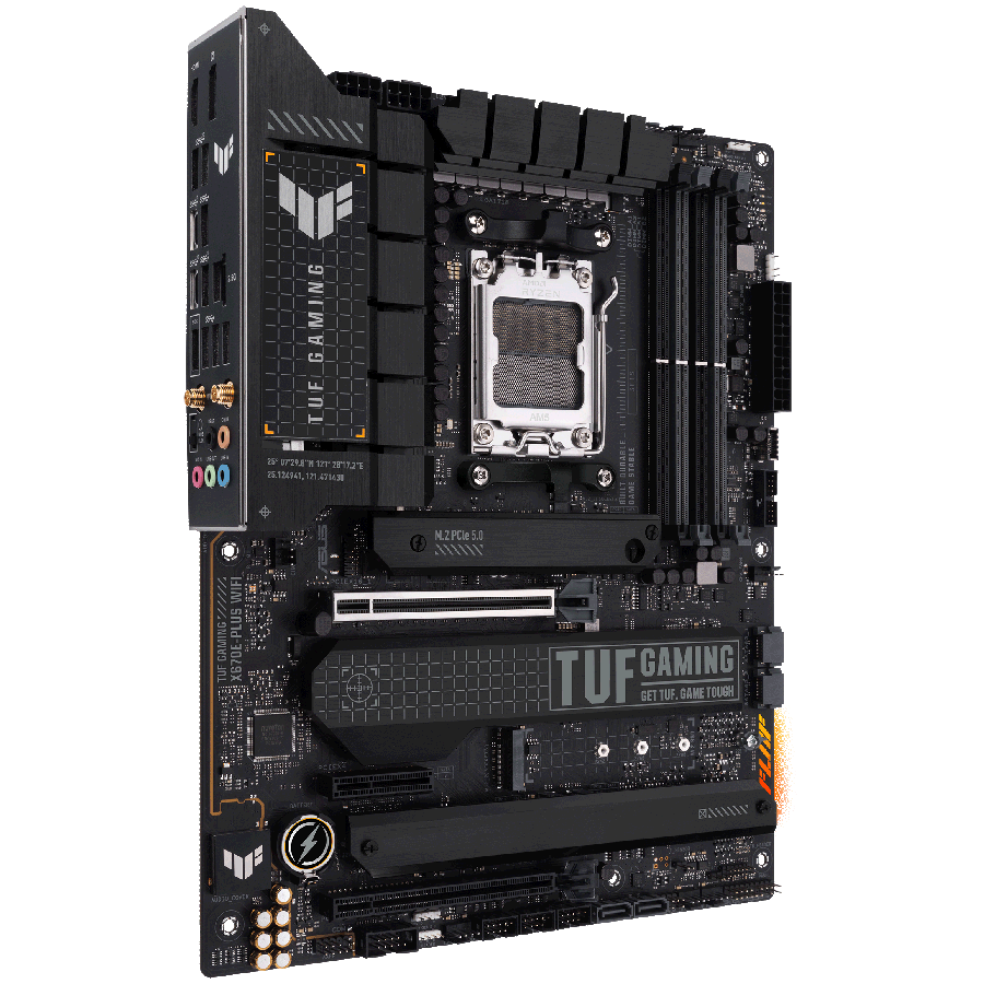 ASUS TUF GAMING X670E-PLUS WIFI AM5 ATX gaming MB - AMD X670 4xDIMM DDR5 4xM.2 4xSATA PCIe 5.0 2.5Gb Ethernet WiFi 6E + Bluetooth 1xDisplayPort 1xHDMI with Aura Sync support