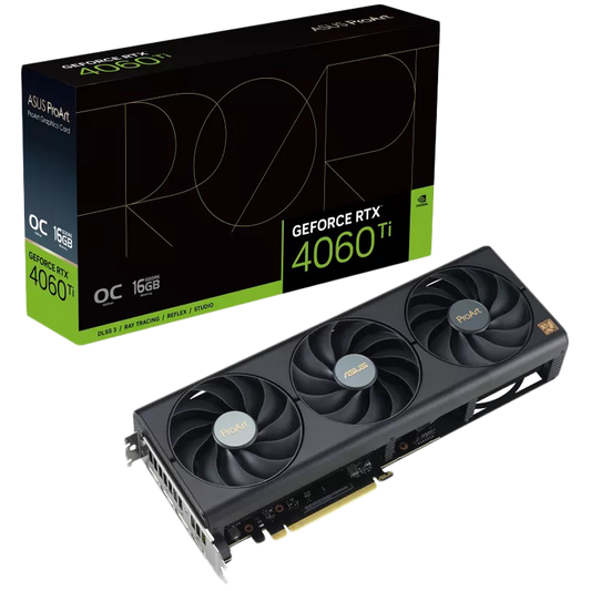 ASUS Video Card NVidia ProArt GeForce RTX 4060 Ti OC Edition 16GB GDDR6 VGA bring elegant and minimalist style to empower creator PC builds, PCIe 4.0, 1xHDMI 2.1a, 3xDisplayPort 1.4a