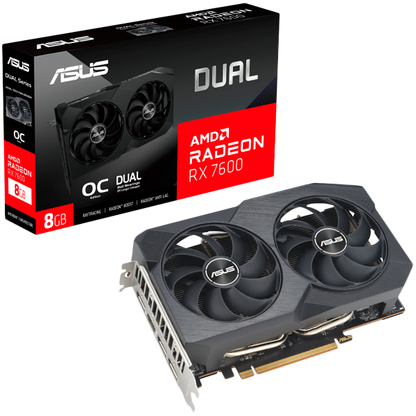 ASUS Video Card AMD Radeon Dual RX 7600 V2 OC Edition 8GB GDDR6 VGA optimized inside and out for lower temps and durability, PCIe 4.0, 1xHDMI 2.1, 3xDisplayPort 1.4a