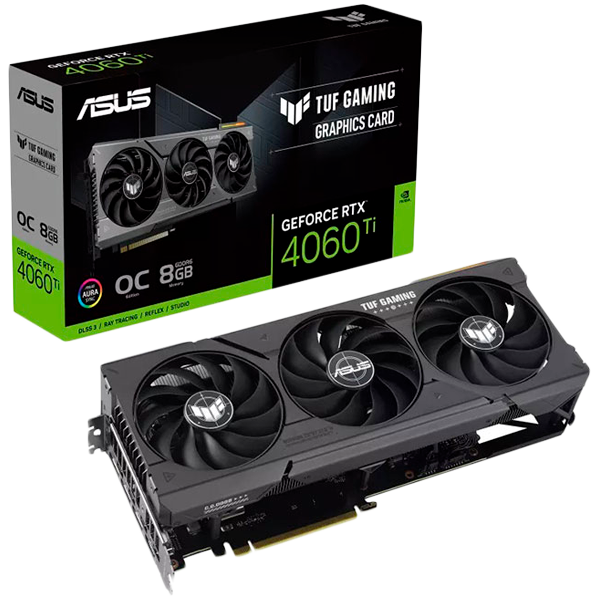 ASUS Video Card NVidia TUF Gaming GeForce RTX 4060 Ti OC Edition 8GB GDDR6 VGA with DLSS 3, lower temps, and enhanced durability, PCIe 4.0, 1xHDMI 2.1a, 3xDisplayPort 1.4a