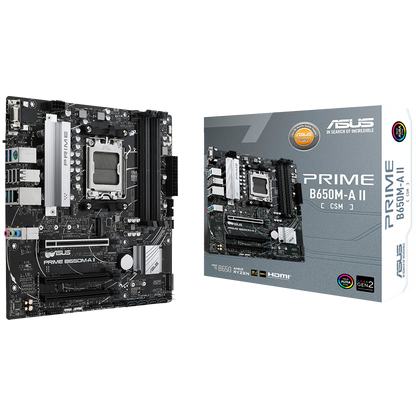 ASUS PRIME B650M-A II-CSM AM5 mATX MB - AMD B650 4xDIMM DDR5 2xM.2 4xSATA PCIe 5.0 2.5Gb Ethernet 1xD-SUB 1xDisplayPort 1xHDMI with Aura Sync support