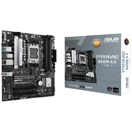 ASUS PRIME B650M-A II-CSM AM5 mATX MB - AMD B650 4xDIMM DDR5 2xM.2 4xSATA PCIe 5.0 2.5Gb Ethernet 1xD-SUB 1xDisplayPort 1xHDMI with Aura Sync support