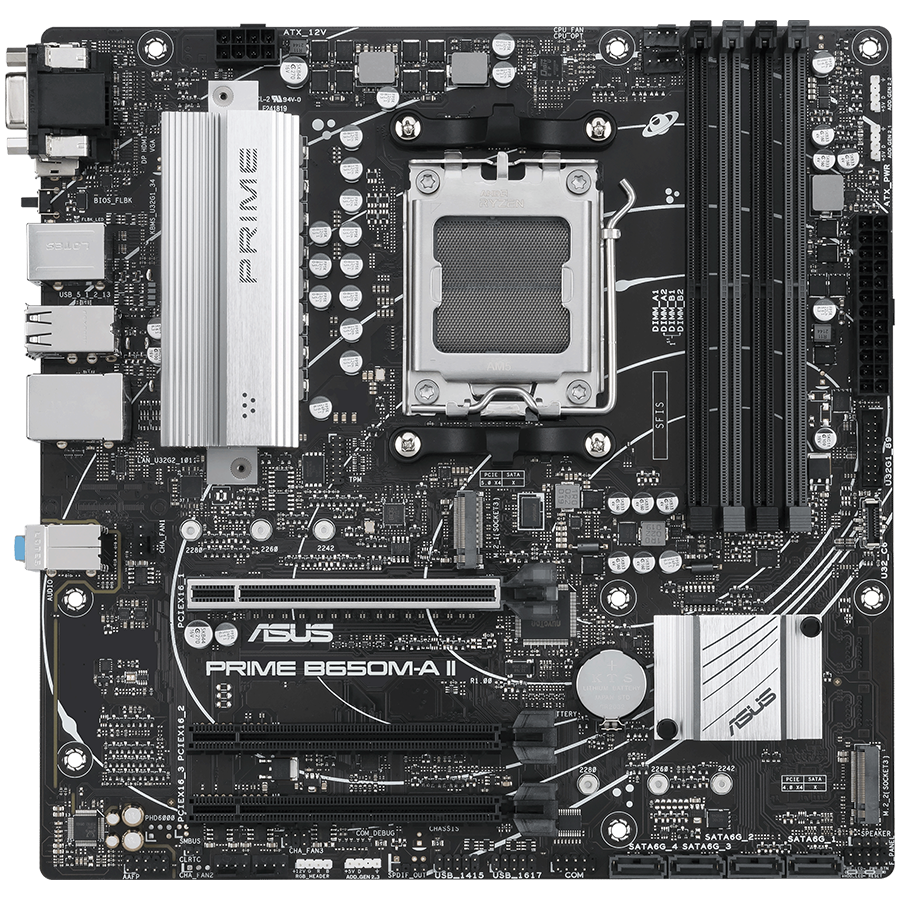 ASUS PRIME B650M-A II-CSM AM5 mATX MB - AMD B650 4xDIMM DDR5 2xM.2 4xSATA PCIe 5.0 2.5Gb Ethernet 1xD-SUB 1xDisplayPort 1xHDMI with Aura Sync support