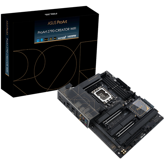 ASUS PROART Z790-CREATOR WIFI LGA1700 ATX professional MB - Intel Z790 4xDIMM DDR5 4xM.2 8xSATA PCIe 5.0 10Gb + 2.5Gb Ethernet WiFi 6E + Bluetooth 1xHDMI 2x Intel Thunderbolt 4 ports (USB Type-C) with Aura Sync support