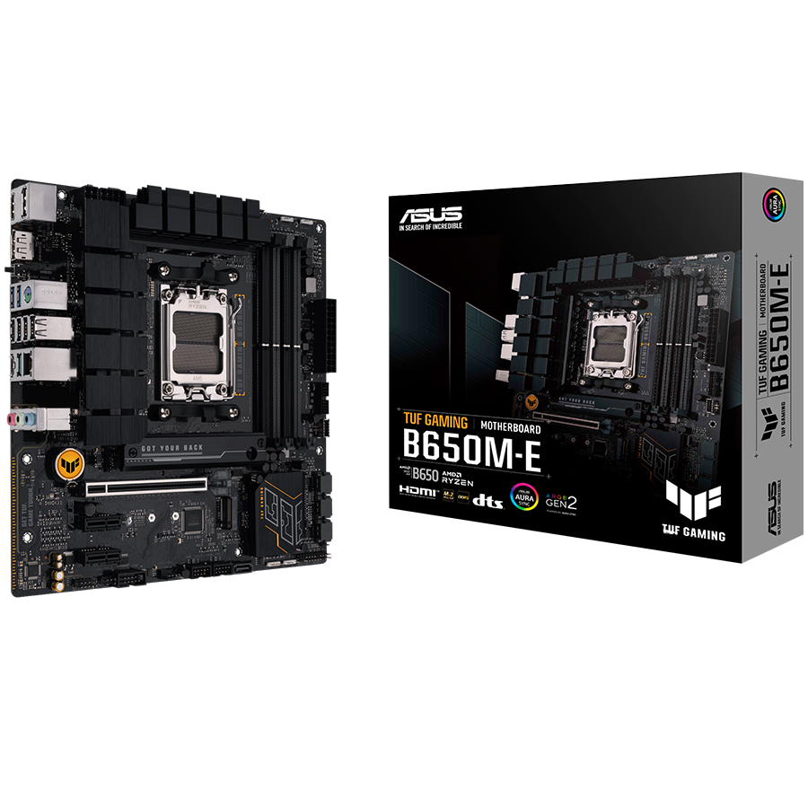 ASUS TUF GAMING B650M-E AM5 mATX gaming MB - AMD B650 4xDIMM DDR5 2xM.2 4xSATA PCIe 5.0 2.5Gb Ethernet 2xDisplayPort 1xHDMI with Aura Sync support